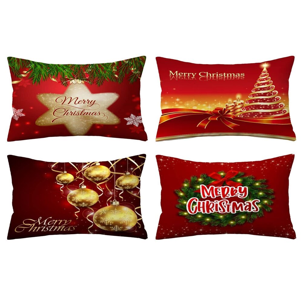 4233 Merry Christmas Pillow Covers 12x20 Set of 4 Velvet Christmas Pillow